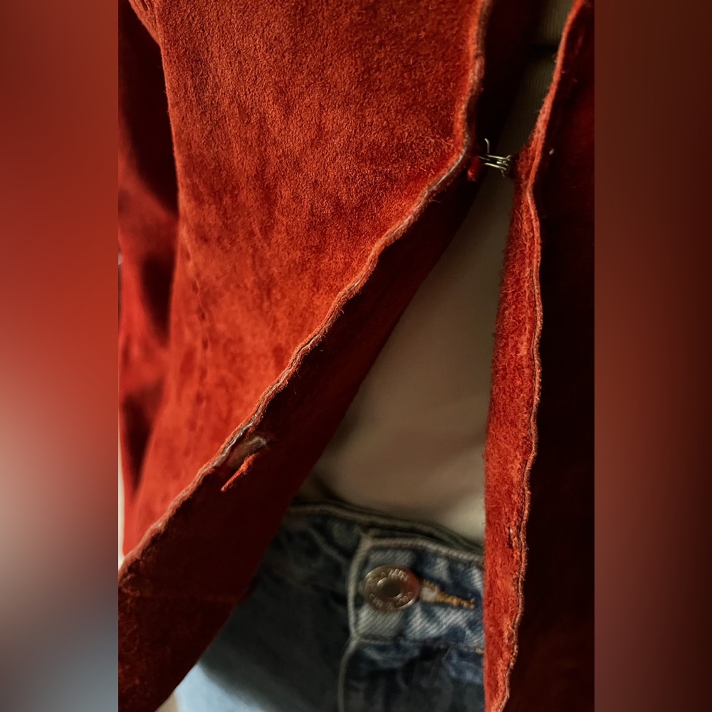 GORGEOUS Vintage 90s Wet Seal 100% Leather Rust Red/Orange Suede 70’s Style Coat - Picture 14 of 14